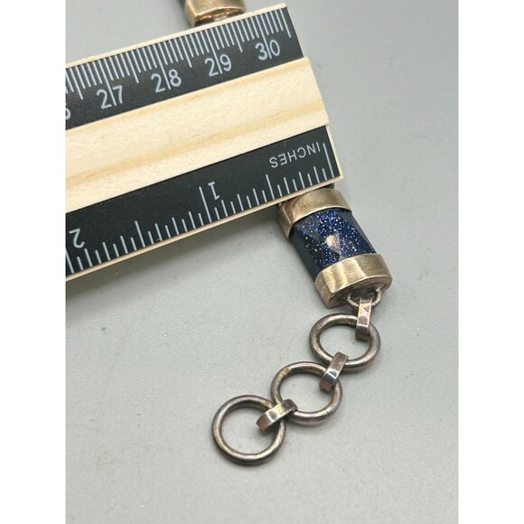 Blue Goldstone Sterling Silver 925 Link Bracelet Genuine Semi Precious Stone - Picture 5 of 6